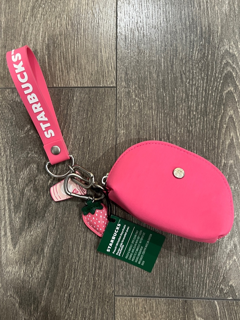 BNWT Starbucks Pink Wristlet
Coin Pouch + Strap with Strawberry & Cup Charm
